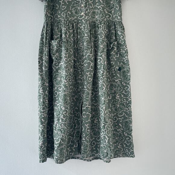 Vtg 90's Eddie Bauer Green Patterned Linen Short Sleeve Maxi Dress Sz Petite M/M - Picture 4 of 10